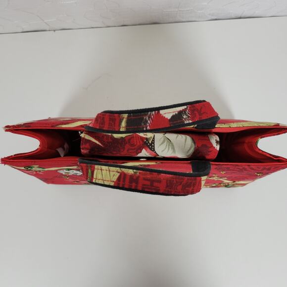 Modella Womens Handbag 11.5" x 8 Red Asian Motif Sequined Double Strap - Picture 9 of 15